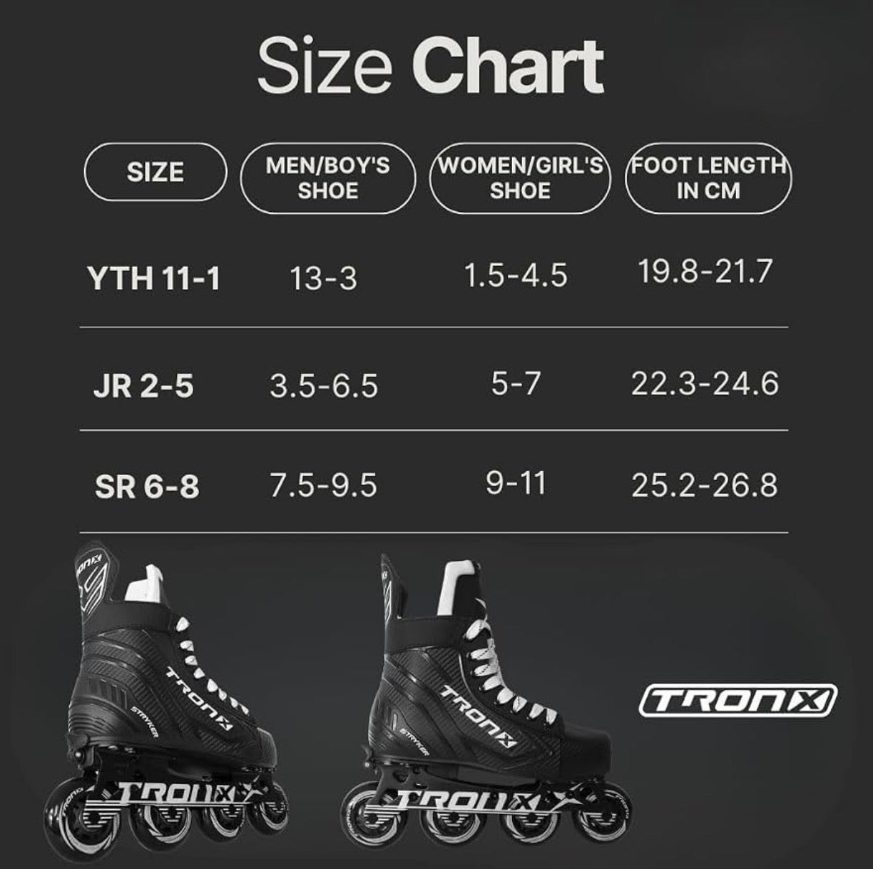 TronX Stryker Adjustable Senior Intermediate Junior Youth Roller Inline Hockey Skates 2024 New Model